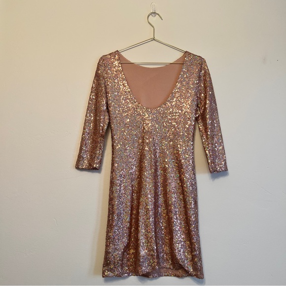 Topshop Rose Gold Pink Sequins Dress Mini Sz 4 - Picture 3 of 5